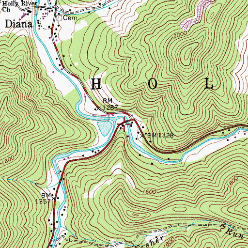 Topographic Map of Diana Post Office, WV