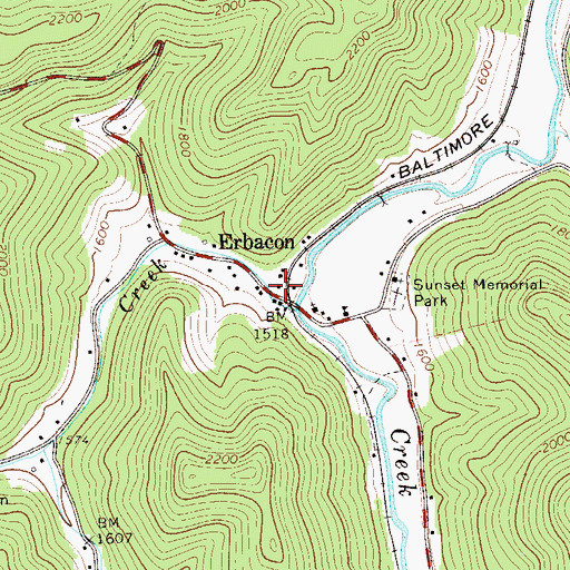 Topographic Map of Erbacon Post Office, WV