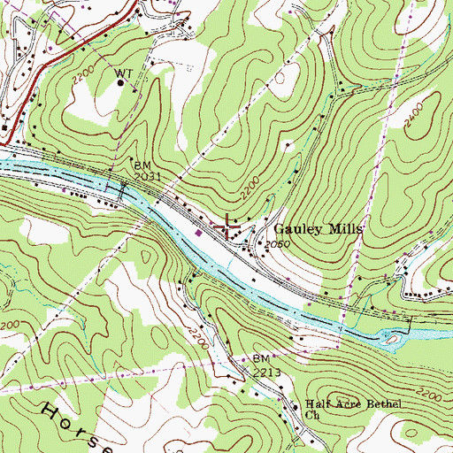 Topographic Map of Gauley Mills Post Office, WV