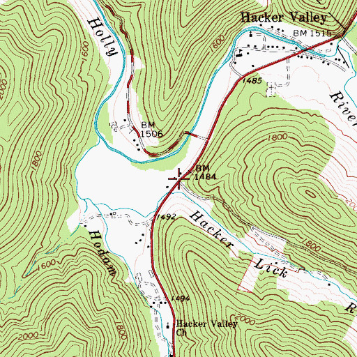 Topographic Map of Hacker Valley Post Office, WV
