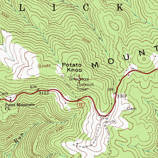 Topographic Map of Point Mountain Lookout Tower, WV