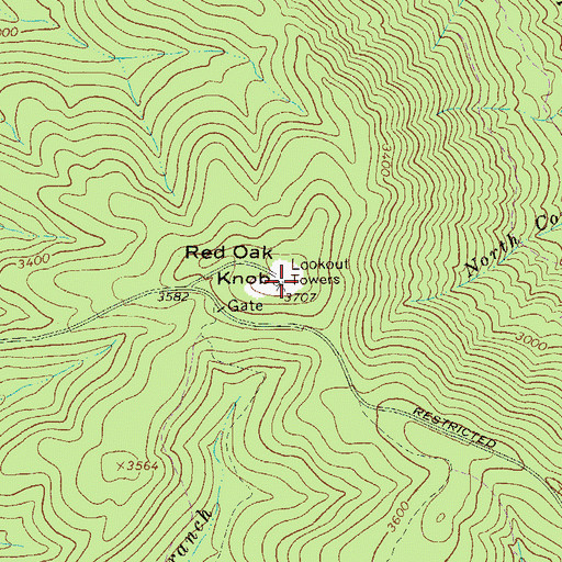 Topographic Map of Red Oak Lookout Tower, WV