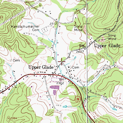 Topographic Map of Upperglade Post Office, WV