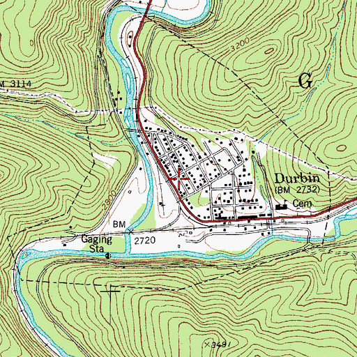 Topographic Map of Durbin Post Office, WV