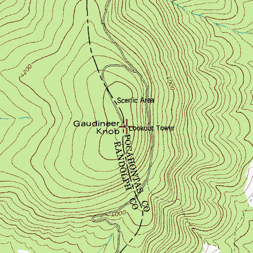 Topographic Map of Gaudineer Knob Lookout Tower, WV