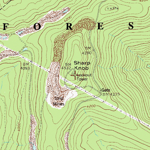Topographic Map of Sharps Knob Lookout Tower, WV