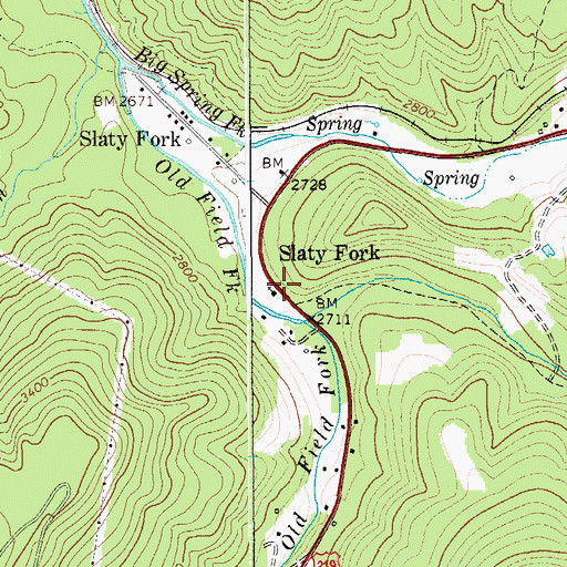 Topographic Map of Slatyfork Methodist Church, WV