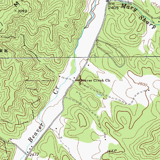 Topographic Map of Beaver Creek School (historical), WV
