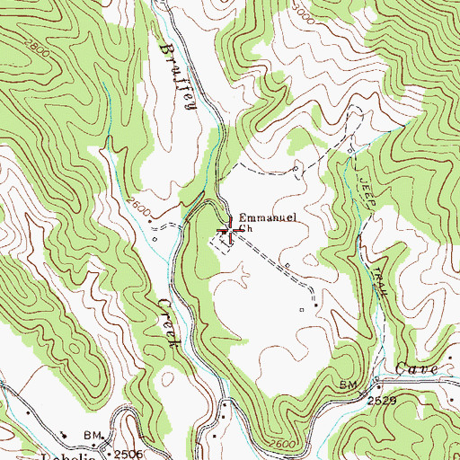 Topographic Map of Bruffeys Creek School (historical), WV