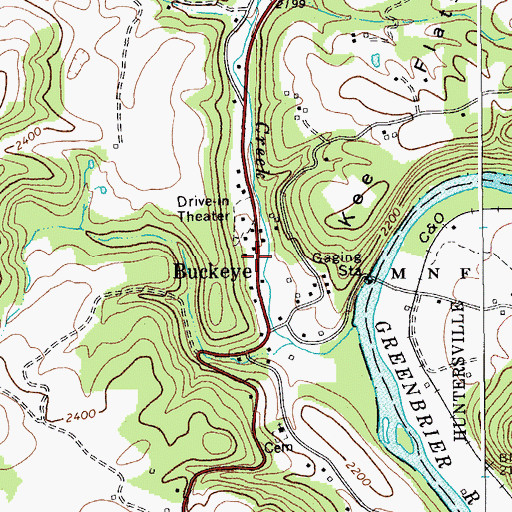 Topographic Map of Buckeye Post Office, WV