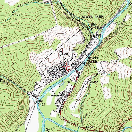 Topographic Map of Cass Historical District, WV