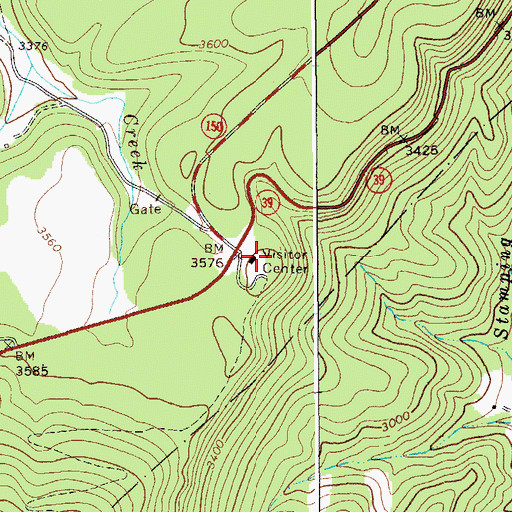 Topographic Map of Cranberry Mountain Visitors Center, WV