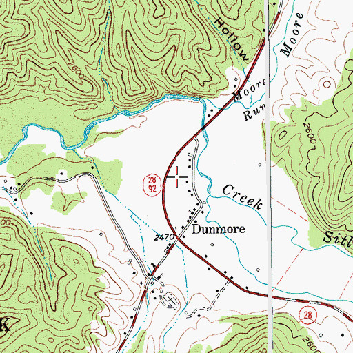 Topographic Map of Dunmore Post Office, WV