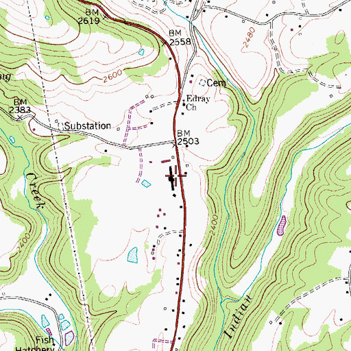 Topographic Map of Edray District High School (historical), WV