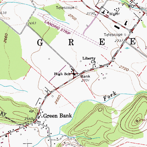 Topographic Map of Green Bank Elementary - Middle School, WV