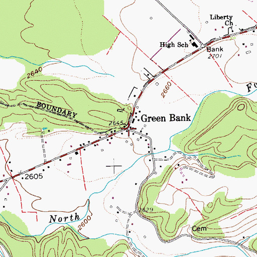 Topographic Map of Green Bank Post Office, WV