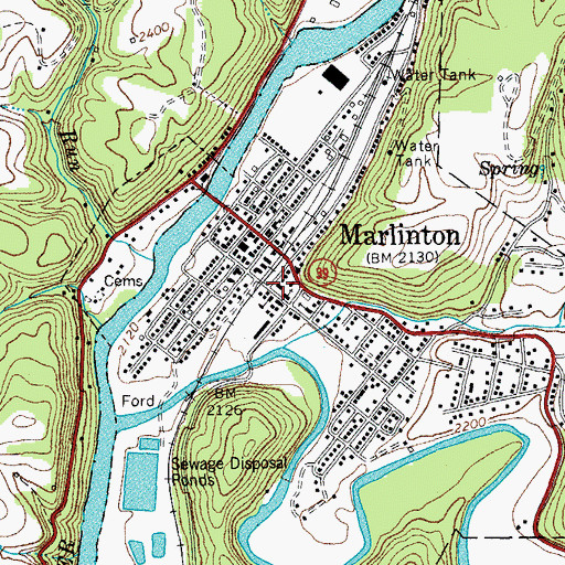 Topographic Map of Marlinton Post Office, WV