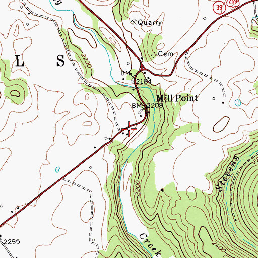 Topographic Map of Mill Point Post Office, WV