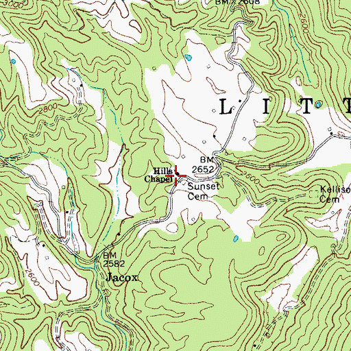 Topographic Map of Oak Grove School (historical), WV