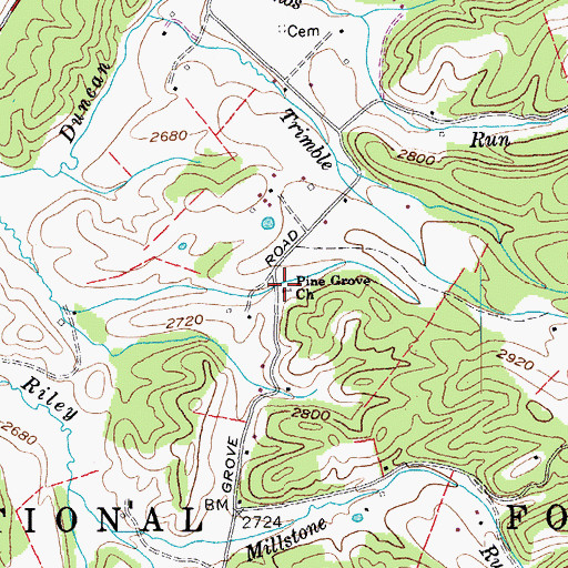 Topographic Map of Pine Grove School (historical), WV