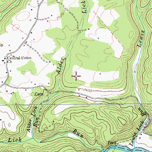 Topographic Map of Pleasant Ridge School (historical), WV