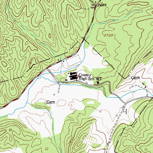 Topographic Map of Pocahontas County High School, WV