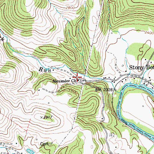 Topographic Map of Stony Bottom School (historical), WV