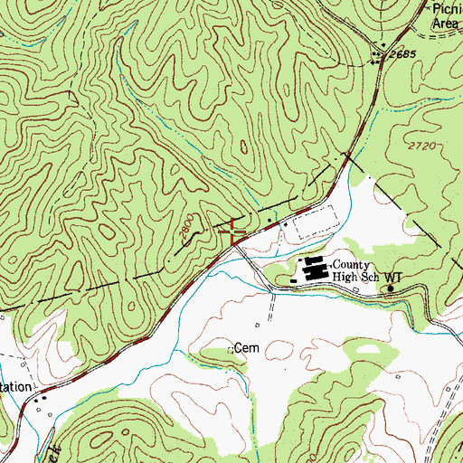 Topographic Map of Thorney Creek School (historical), WV