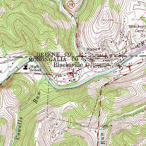 Topographic Map of Blacksville Elementary School (historical), WV