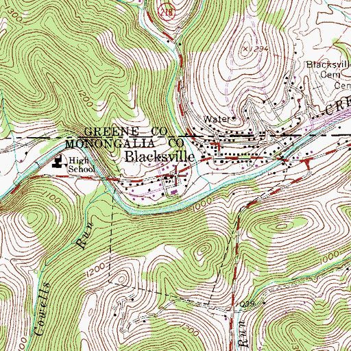 Topographic Map of Blacksville Baptist Church, WV