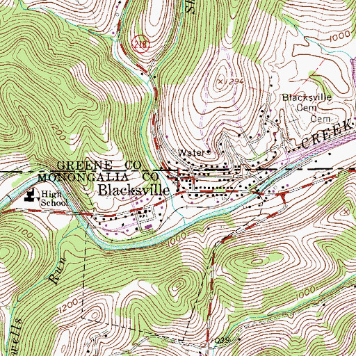 Topographic Map of Blacksville United Methodist Church, WV