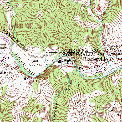 Topographic Map of Clay Battelle High School (historical), WV
