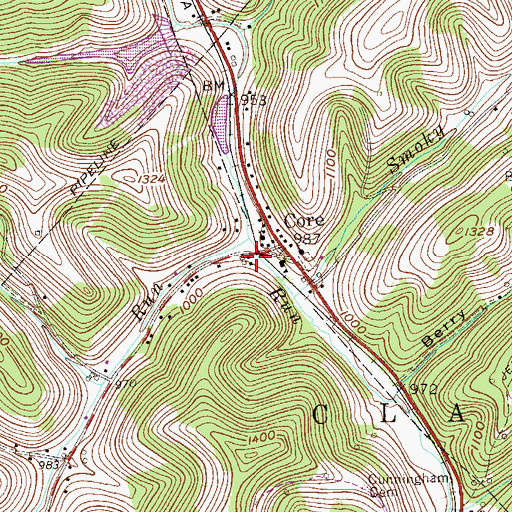 Topographic Map of Core Post Office, WV