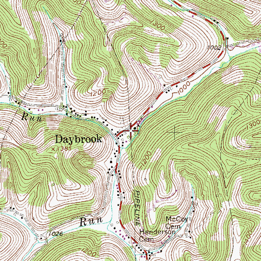 Topographic Map of Daybrook Elementary School, WV