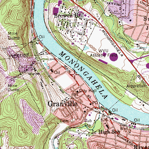 Topographic Map of Granville Post Office, WV