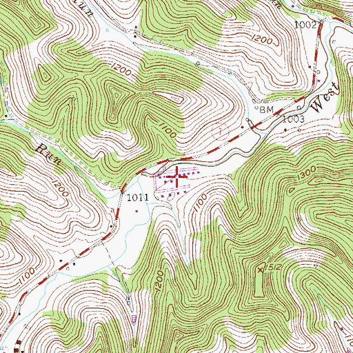 Topographic Map of Hunting Hills, WV