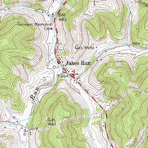 Topographic Map of Jakes Run Methodist Church, WV