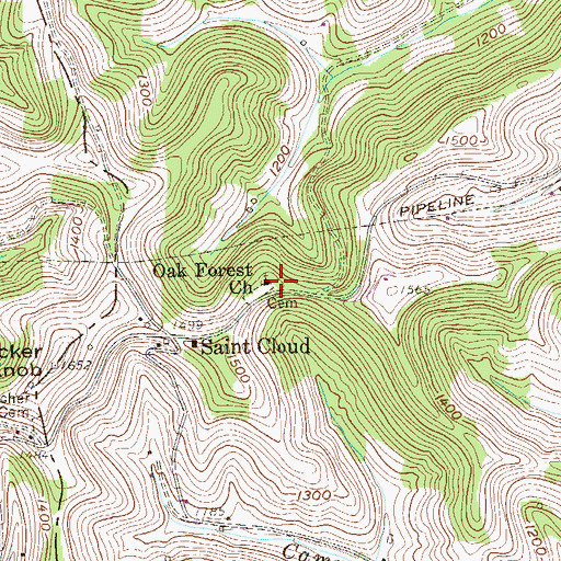 Topographic Map of Oak Forest School (historical), WV