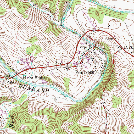 Topographic Map of Pentress Primary School (historical), WV