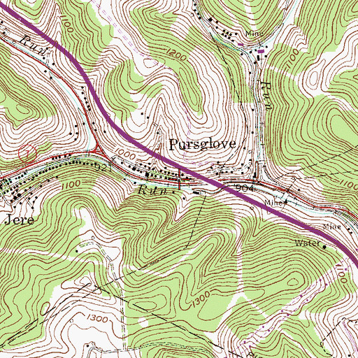 Topographic Map of Pursglove Post Office, WV