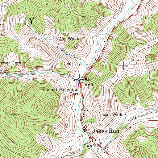 Topographic Map of Tennant Memorial Chapel Methodist Church (historical), WV