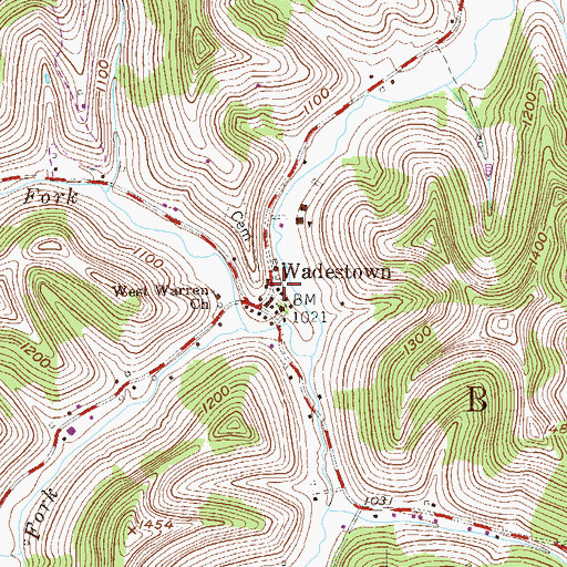 Topographic Map of Wadestown Post Office, WV