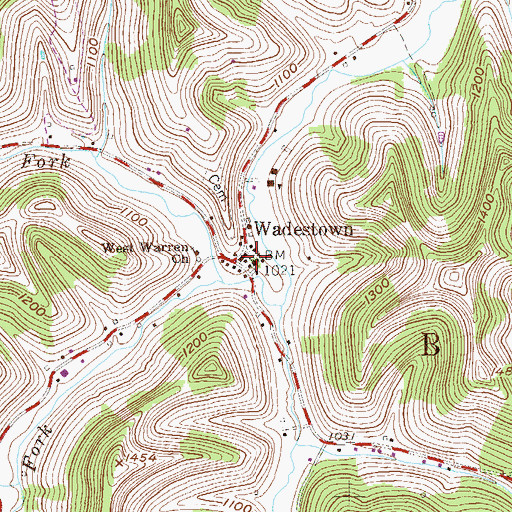 Topographic Map of Wadestown United Methodist Church, WV