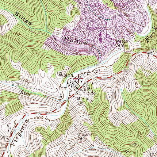 Topographic Map of Wana United Methodist Church, WV