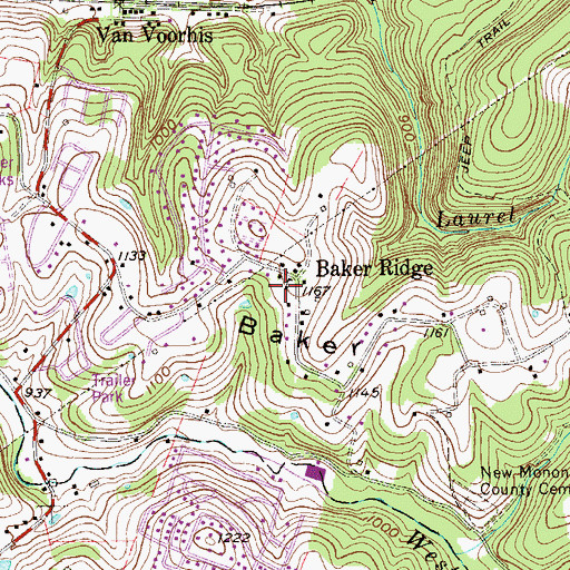 Topographic Map of Bakers Ridge Methodist Church, WV