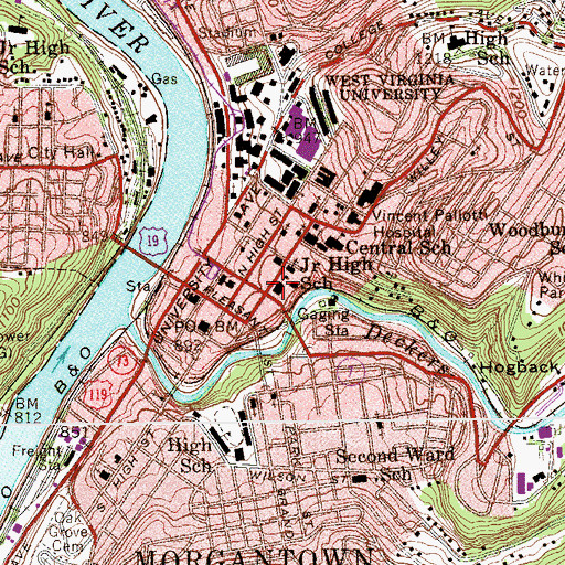 Topographic Map of Central Junior High School (historical), WV