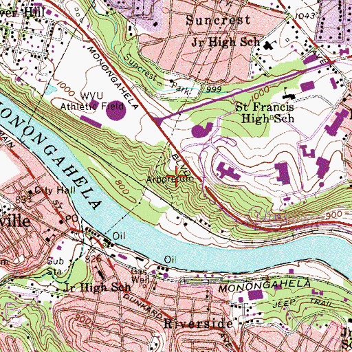 Topographic Map of Core Arboretum, WV