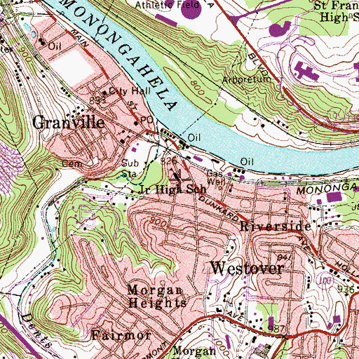 Topographic Map of Dent School (historical), WV