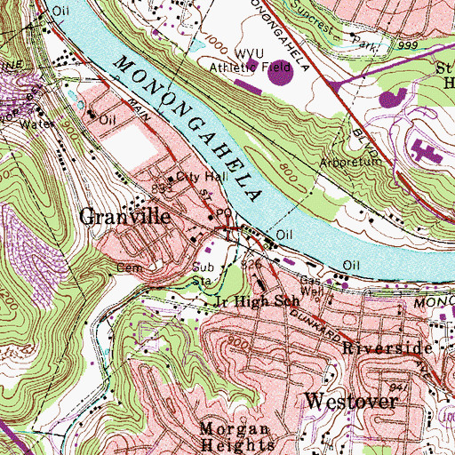 Topographic Map of Granville Apostolic Church, WV