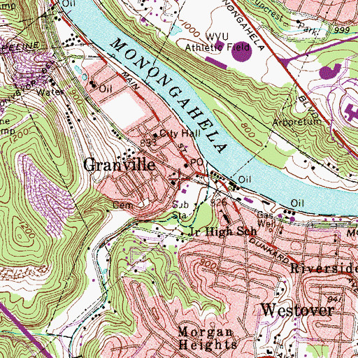 Topographic Map of Granville School (historical), WV